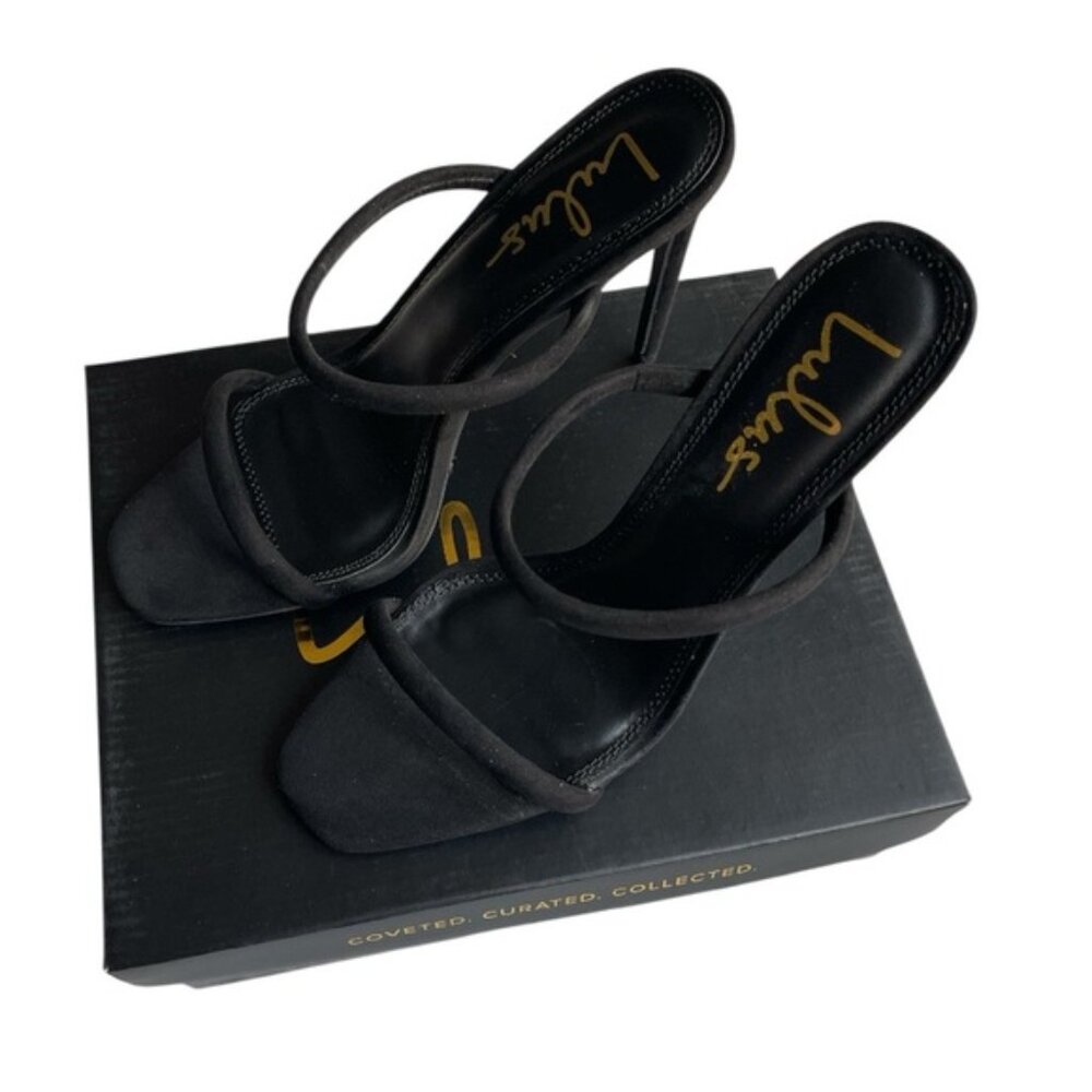 Lulu's Theyaa Black Suede Square-Toe High Heel 9 - Picture 2 of 4